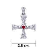 Celtic Cross and Claddagh Silver Pendant with Gem TPD5971 - Jewelry
