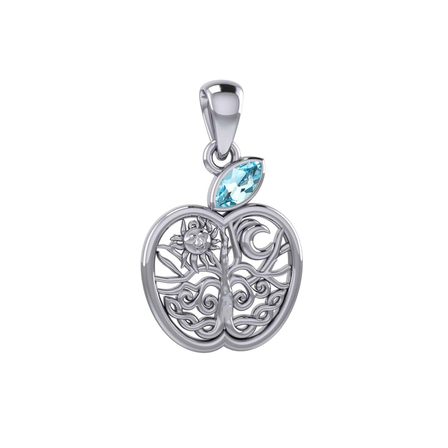 Celtic Spiritual Fruit Apple with Tree of Life Silver Pendant with Gemstone TPD5986 - Jewelry