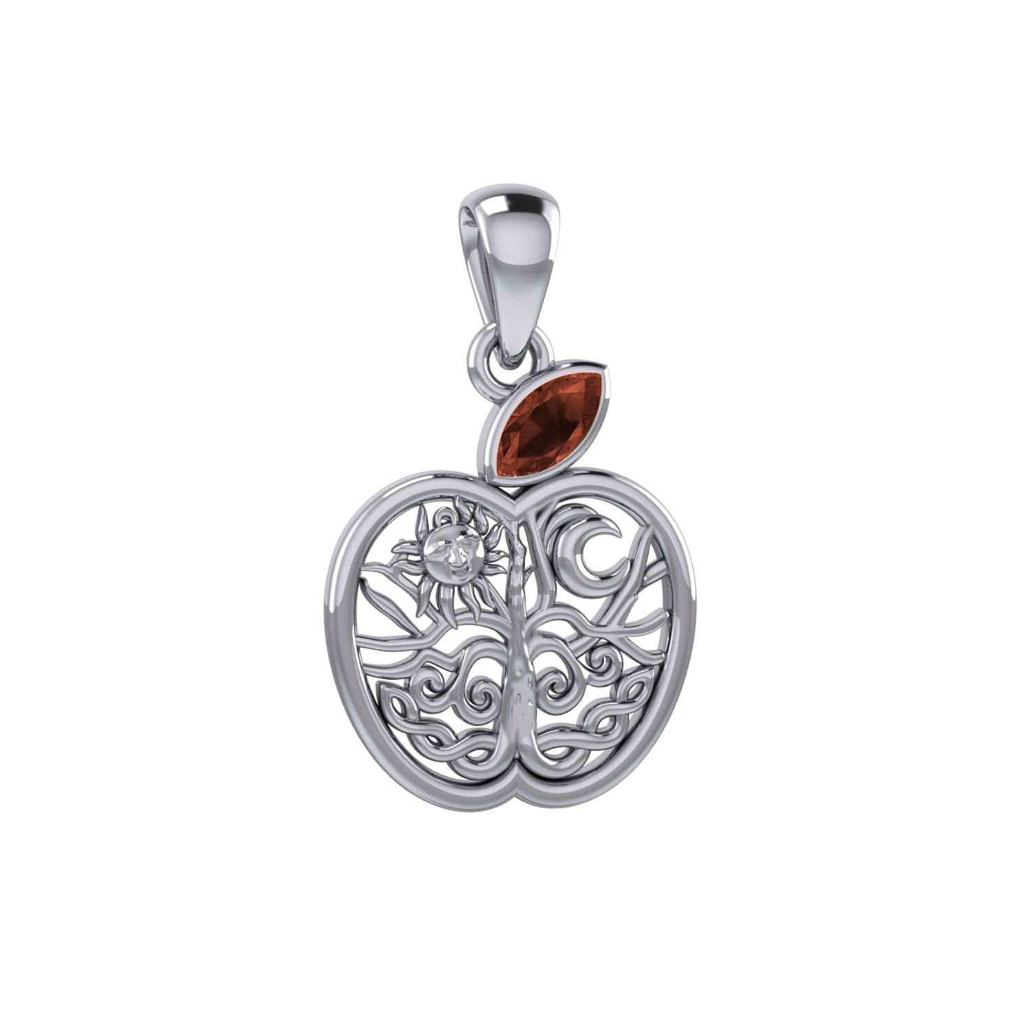 Celtic Spiritual Fruit Apple with Tree of Life Silver Pendant with Gemstone TPD5986 - Jewelry