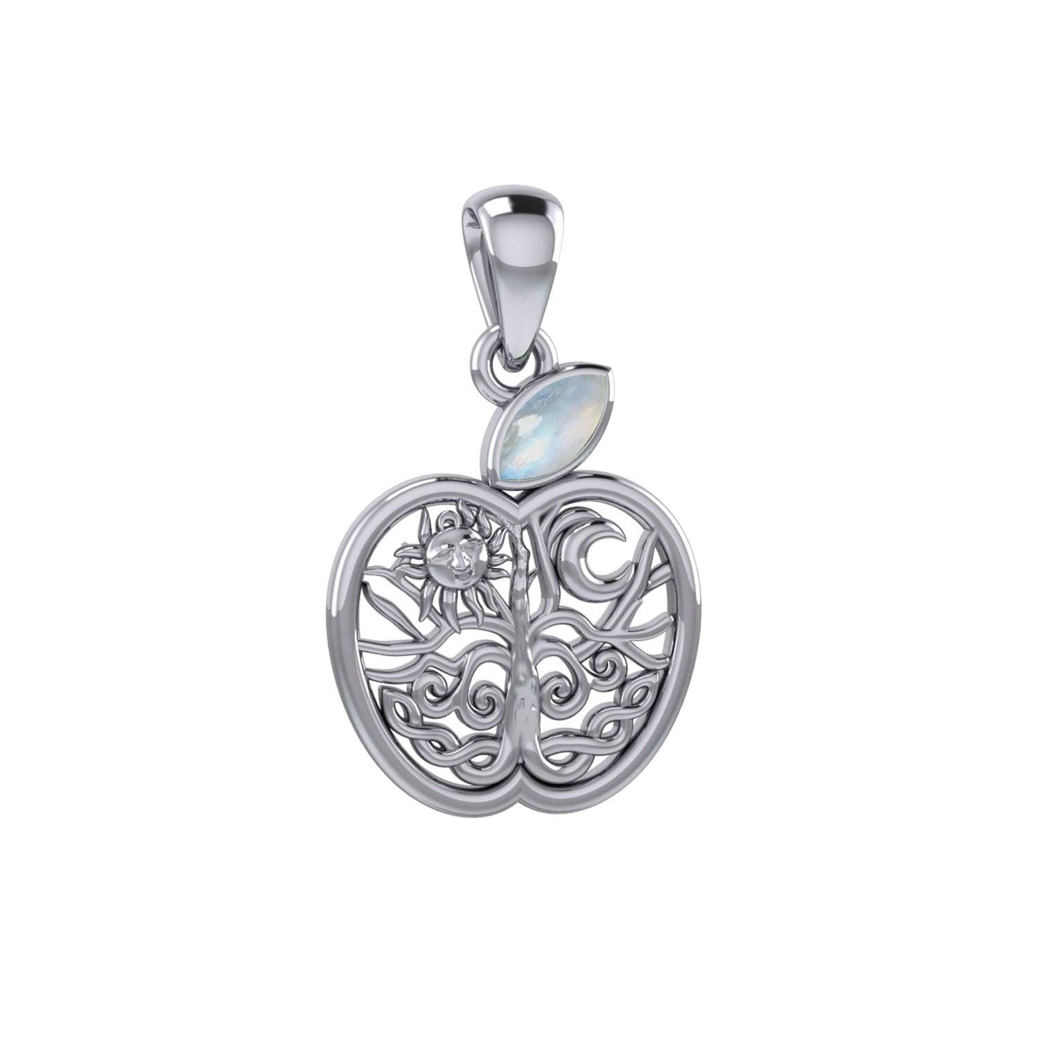 Celtic Spiritual Fruit Apple with Tree of Life Silver Pendant with Gemstone TPD5986 - Jewelry