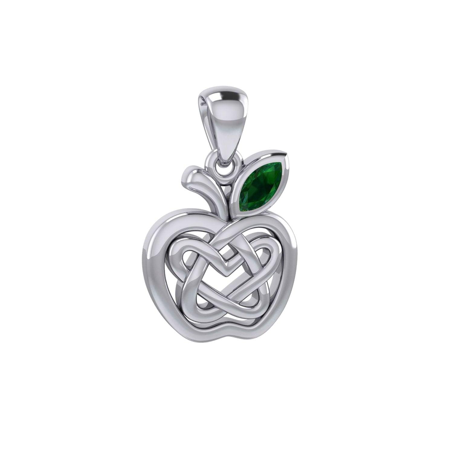 Celtic Spiritual Fruit Apple with Double Heart Silver Pendant with Gemstone TPD5987 - Jewelry