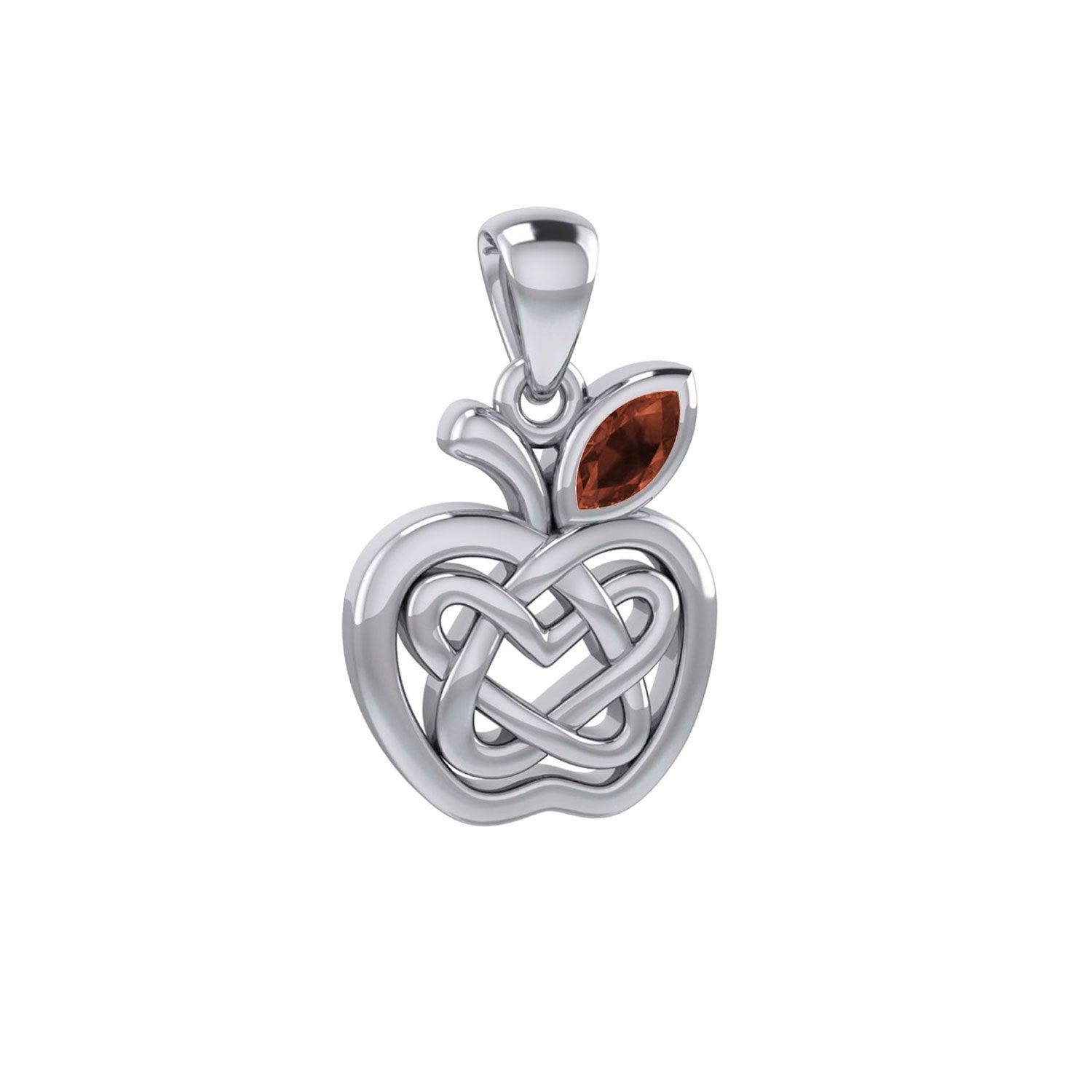 Celtic Spiritual Fruit Apple with Double Heart Silver Pendant with Gemstone TPD5987 - Jewelry