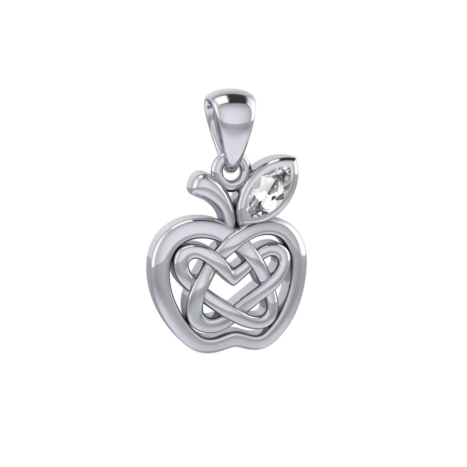 Celtic Spiritual Fruit Apple with Double Heart Silver Pendant with Gemstone TPD5987 - Jewelry