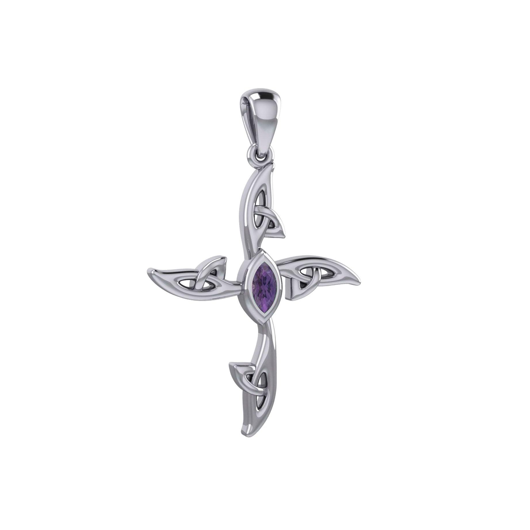 A beautiful statement of pride and faith ~ Sterling Silver Jewelry Celtic Cross Pendant with Gem TPD5988 - Jewelry