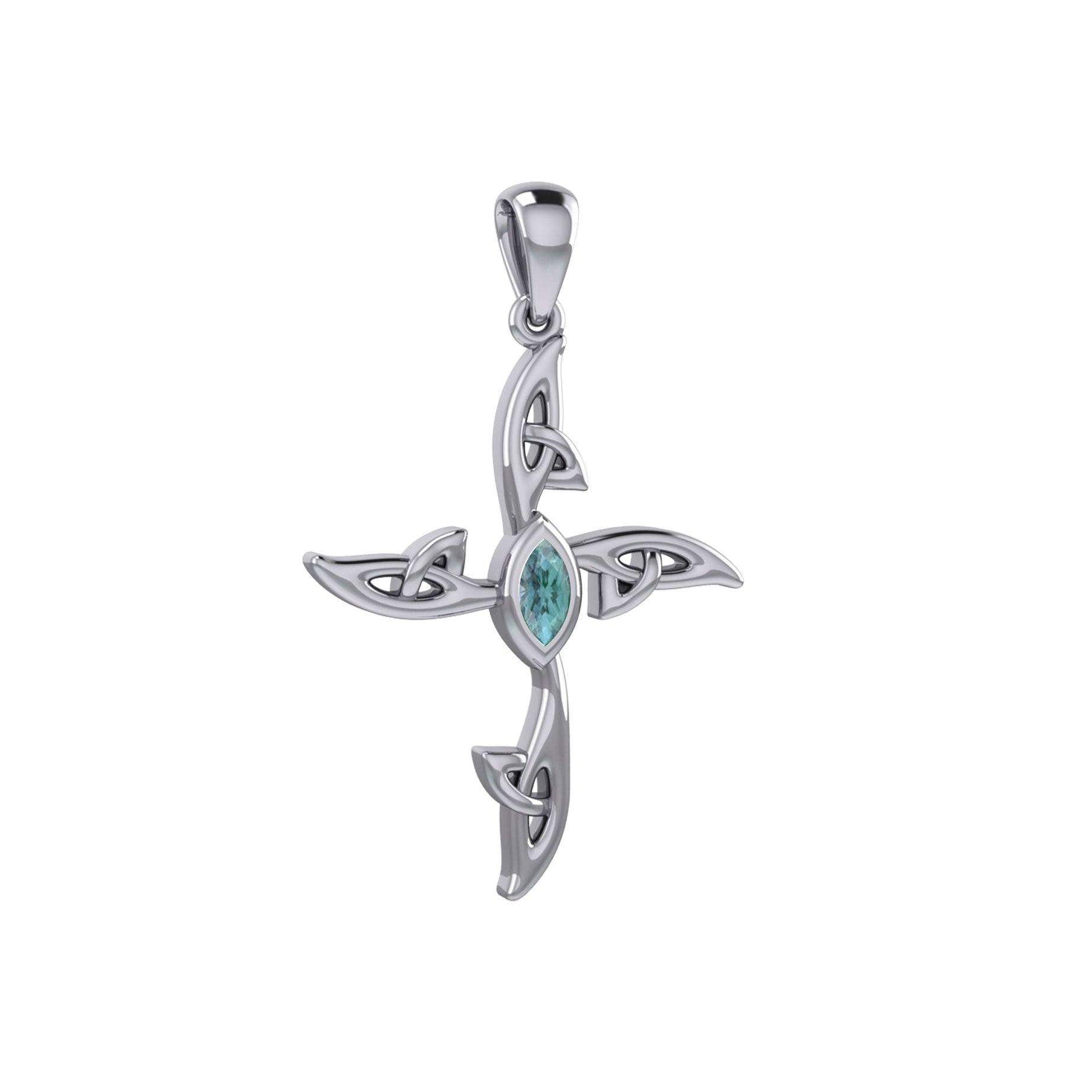 A beautiful statement of pride and faith ~ Sterling Silver Jewelry Celtic Cross Pendant with Gem TPD5988 - Jewelry