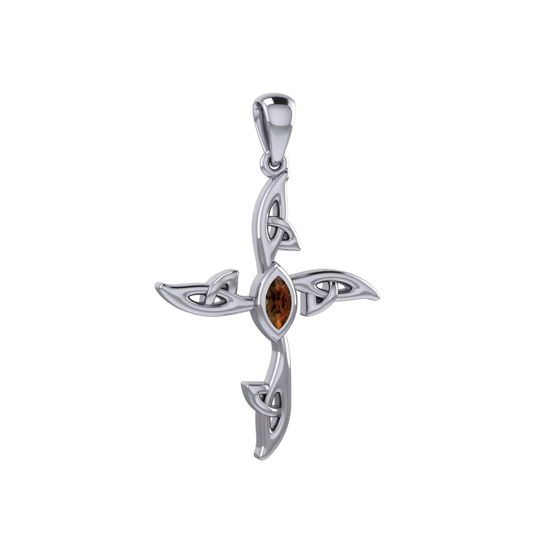 A beautiful statement of pride and faith ~ Sterling Silver Jewelry Celtic Cross Pendant with Gem TPD5988 - Jewelry