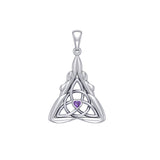 Double Goddess with Celtic Triquetra Silver Pendant with Gemstone TPD5989 - Jewelry