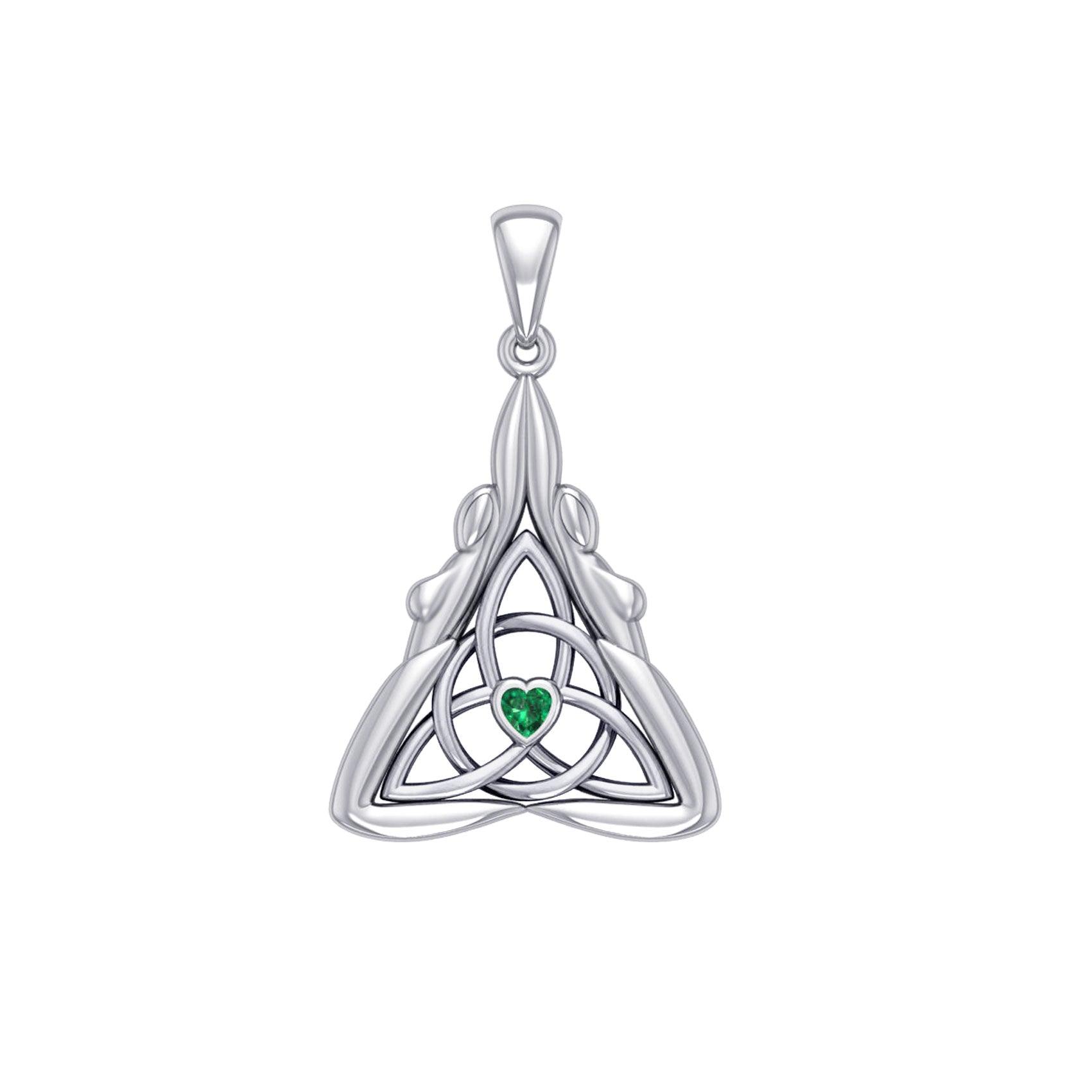 Double Goddess with Celtic Triquetra Silver Pendant with Gemstone TPD5989 - Jewelry