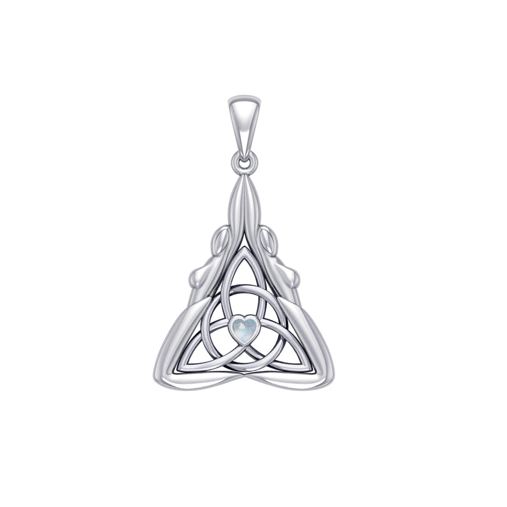 Double Goddess with Celtic Triquetra Silver Pendant with Gemstone TPD5989 - Jewelry