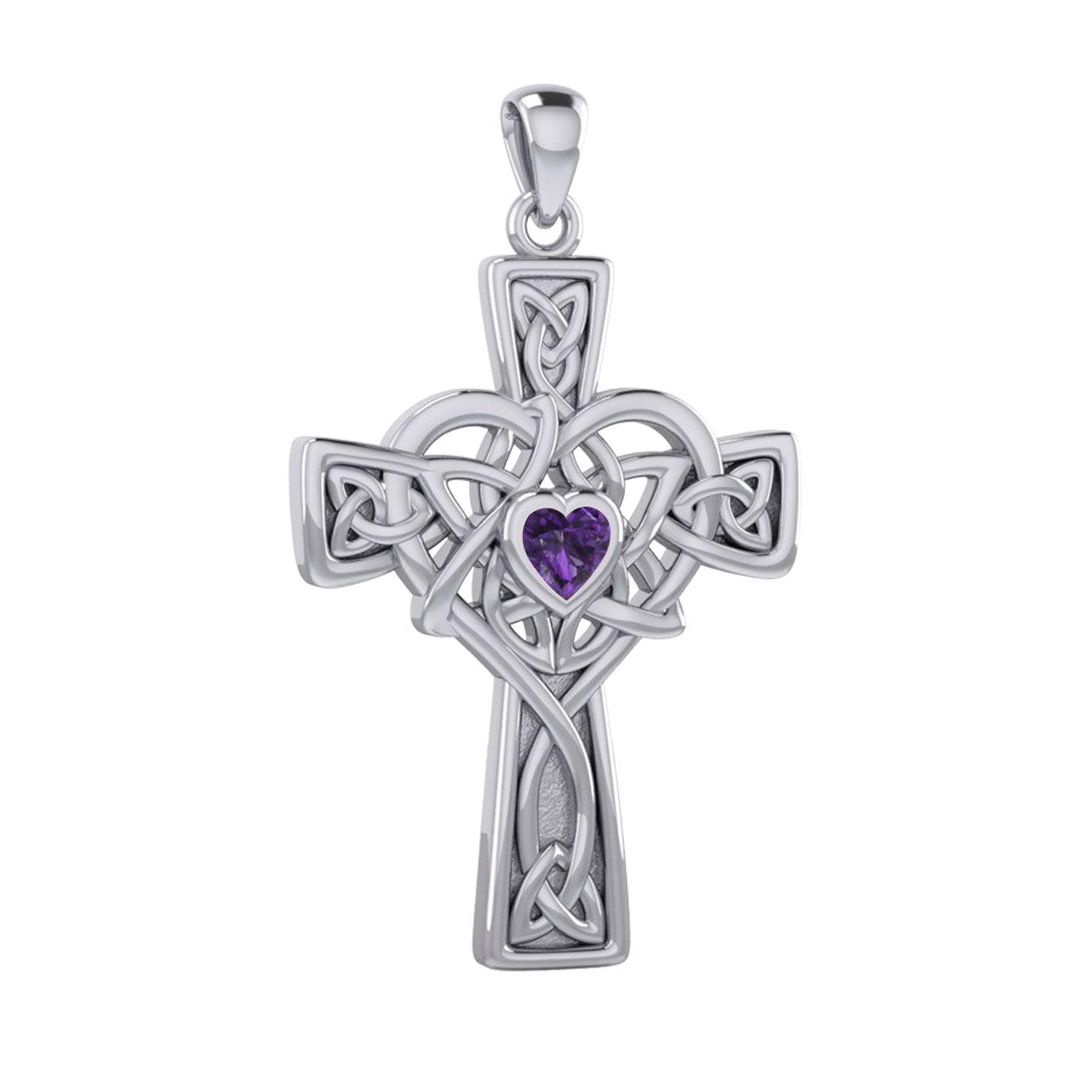Celtic Heart Birthstone Trinity Cross Silver Pendant TPD5991 - Jewelry