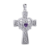 Celtic Heart Birthstone Trinity Cross Silver Pendant TPD5991 - Jewelry