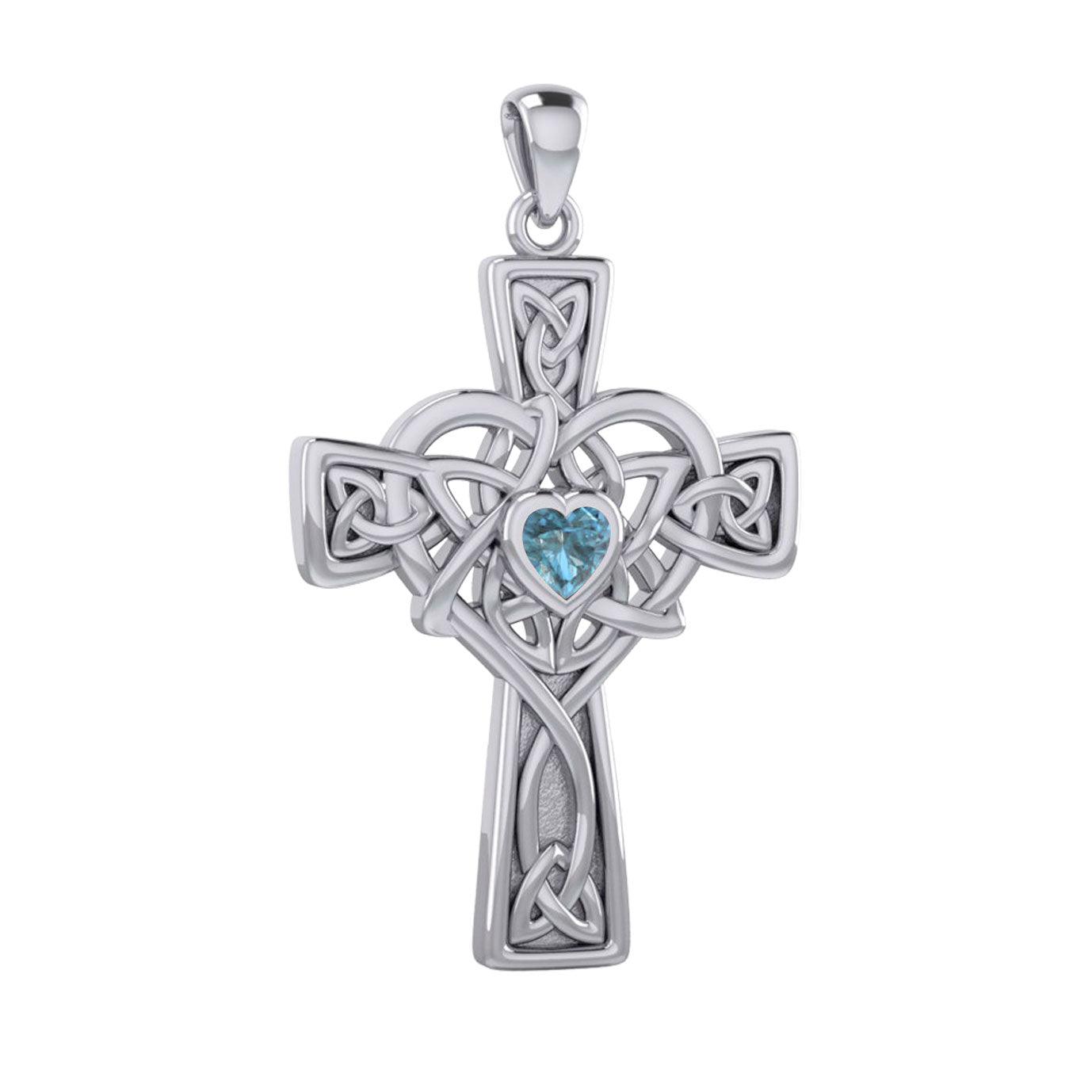 Celtic Heart Birthstone Trinity Cross Silver Pendant TPD5991 - Jewelry