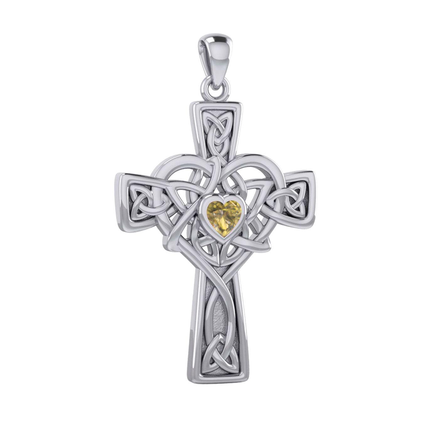 Celtic Heart Birthstone Trinity Cross Silver Pendant TPD5991 - Jewelry