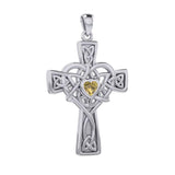 Celtic Heart Birthstone Trinity Cross Silver Pendant TPD5991 - Jewelry