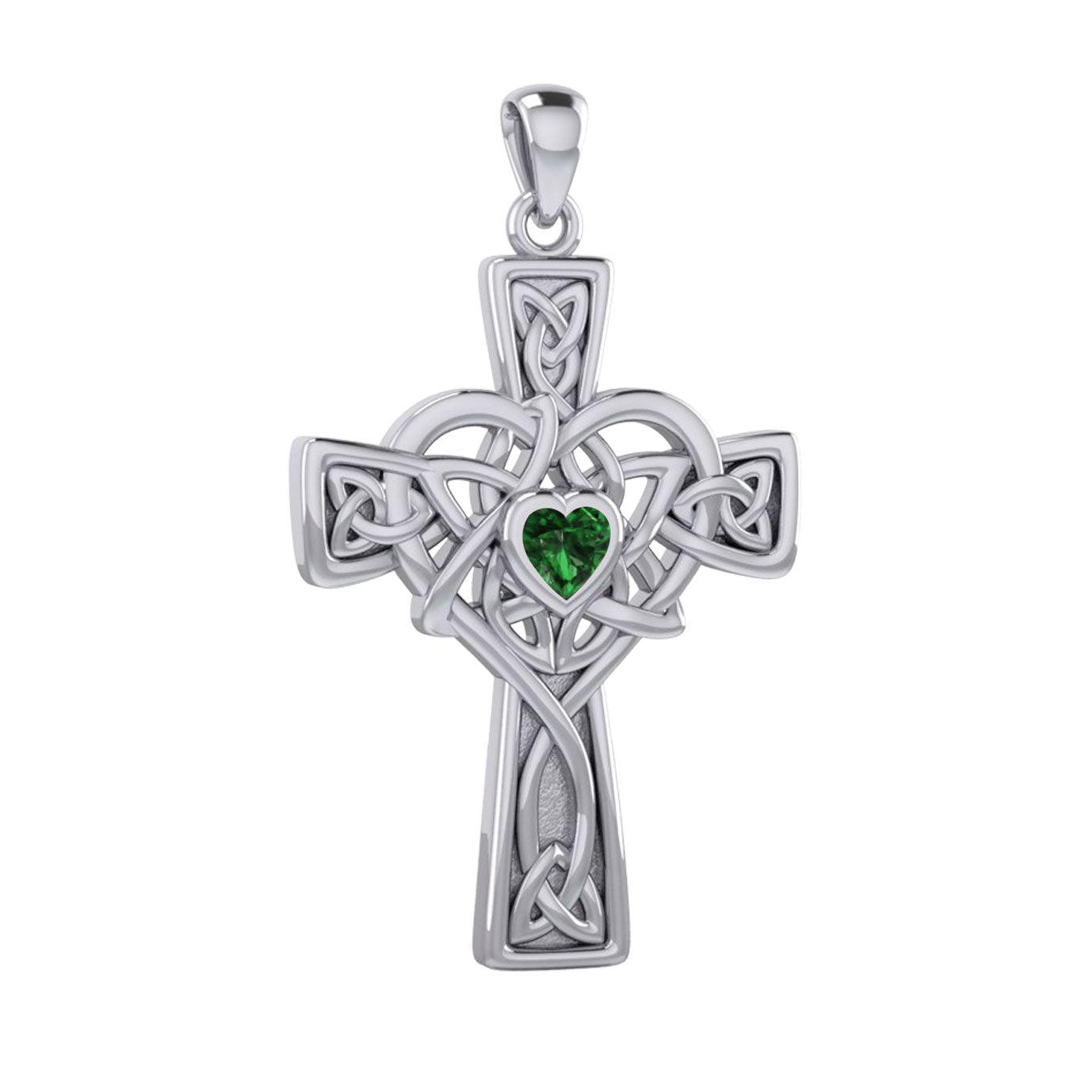 Celtic Heart Birthstone Trinity Cross Silver Pendant TPD5991 - Jewelry