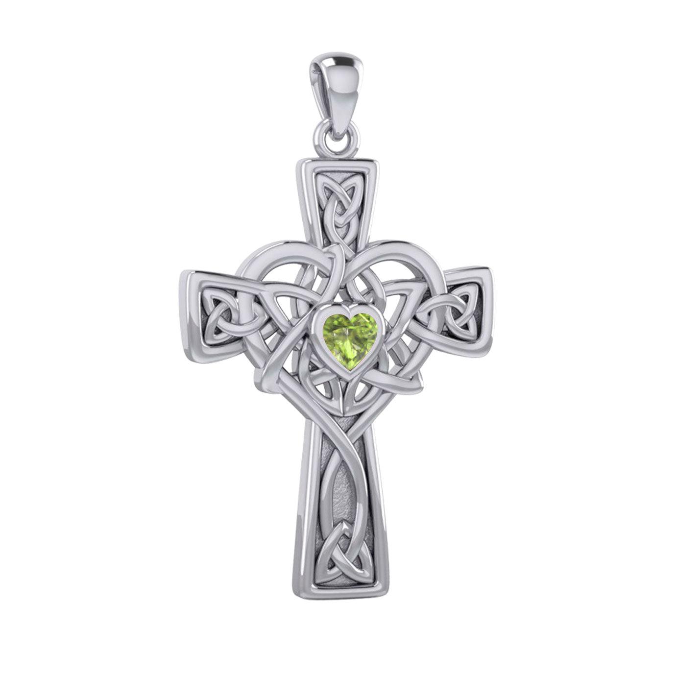 Celtic Heart Birthstone Trinity Cross Silver Pendant TPD5991 - Jewelry