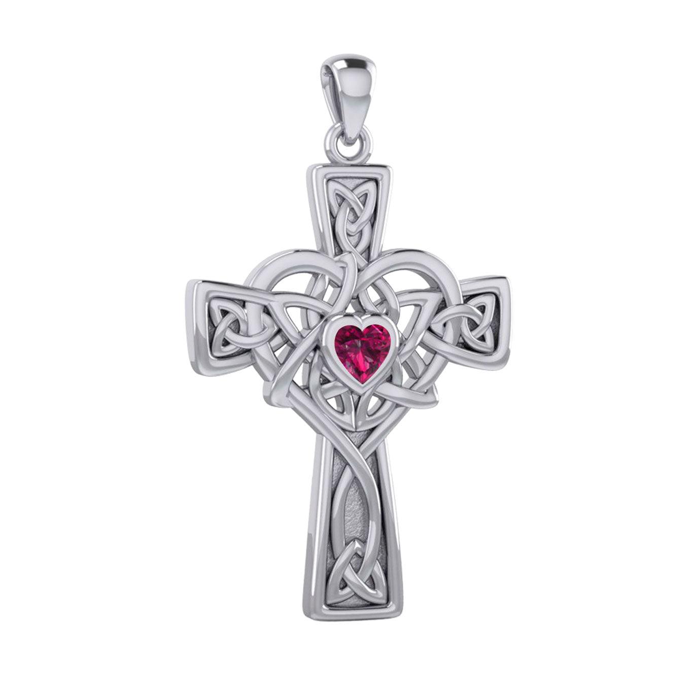 Celtic Heart Birthstone Trinity Cross Silver Pendant TPD5991 - Jewelry