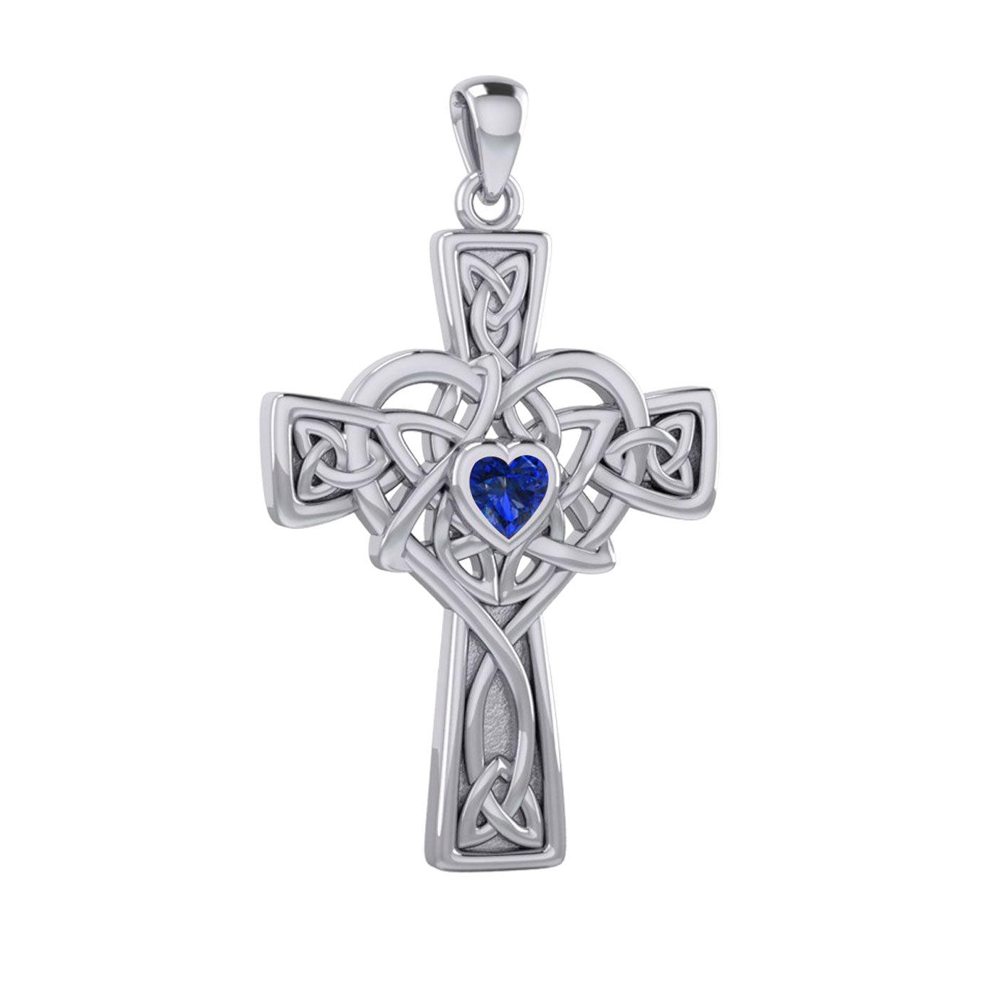 Celtic Heart Birthstone Trinity Cross Silver Pendant TPD5991 - Jewelry