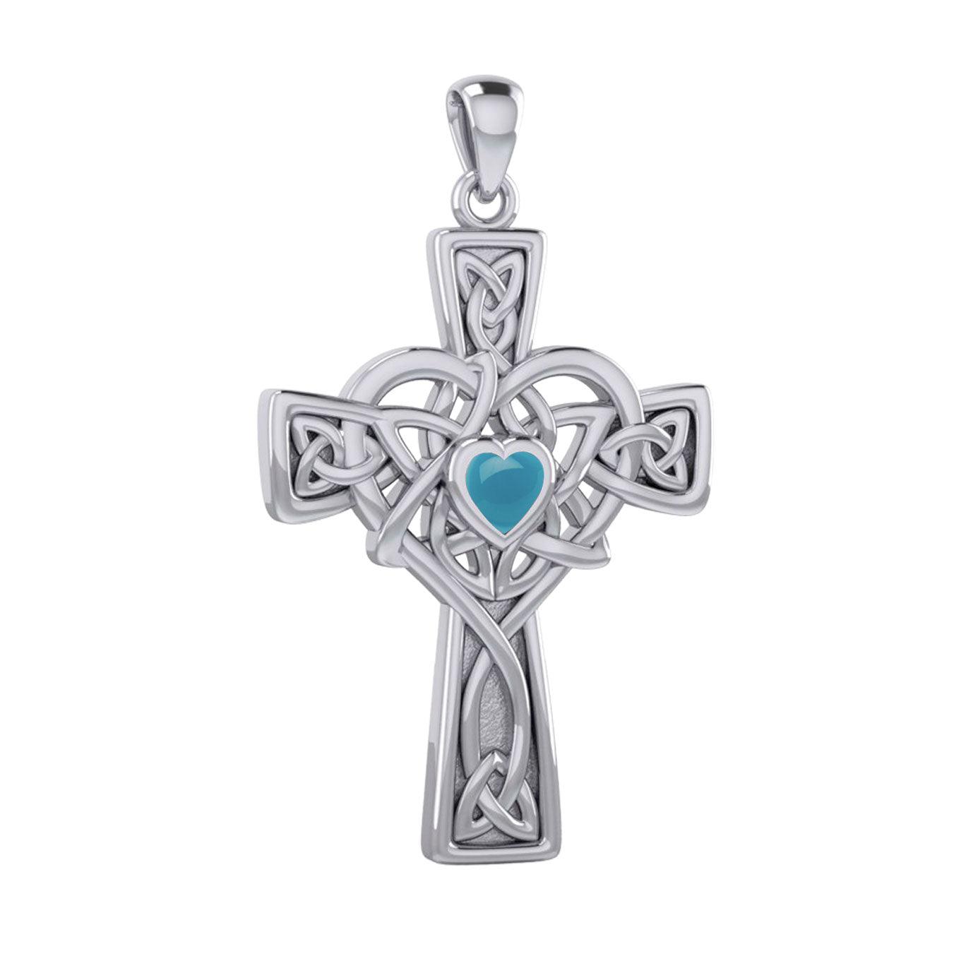 Celtic Heart Birthstone Trinity Cross Silver Pendant TPD5991 - Jewelry