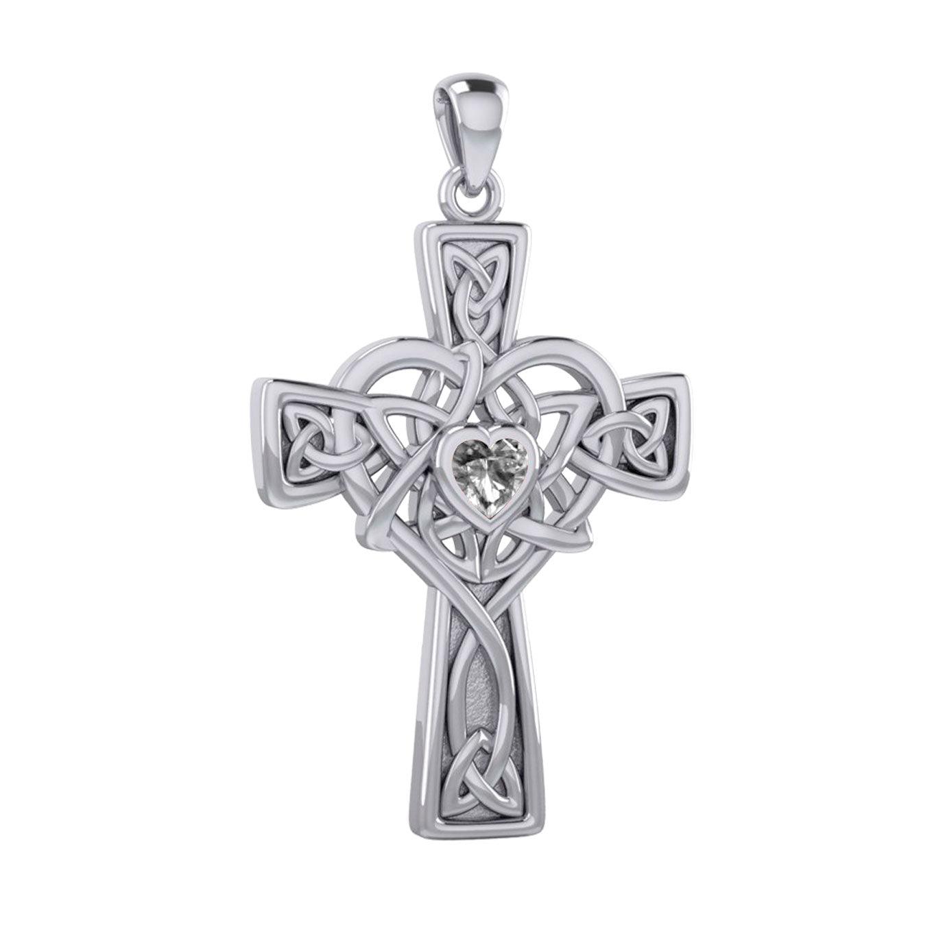 Celtic Heart Birthstone Trinity Cross Silver Pendant TPD5991 - Jewelry