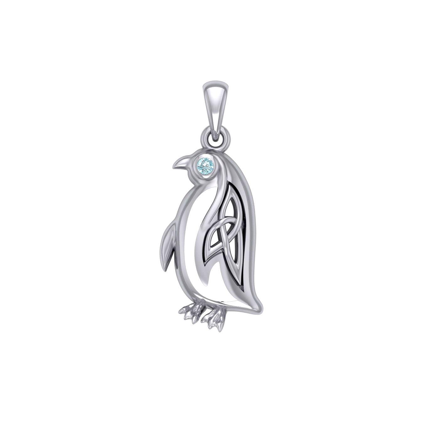 Celtic Spirit of The Antarctic Penguin Silver Pendant with Gem TPD6010 - Jewelry