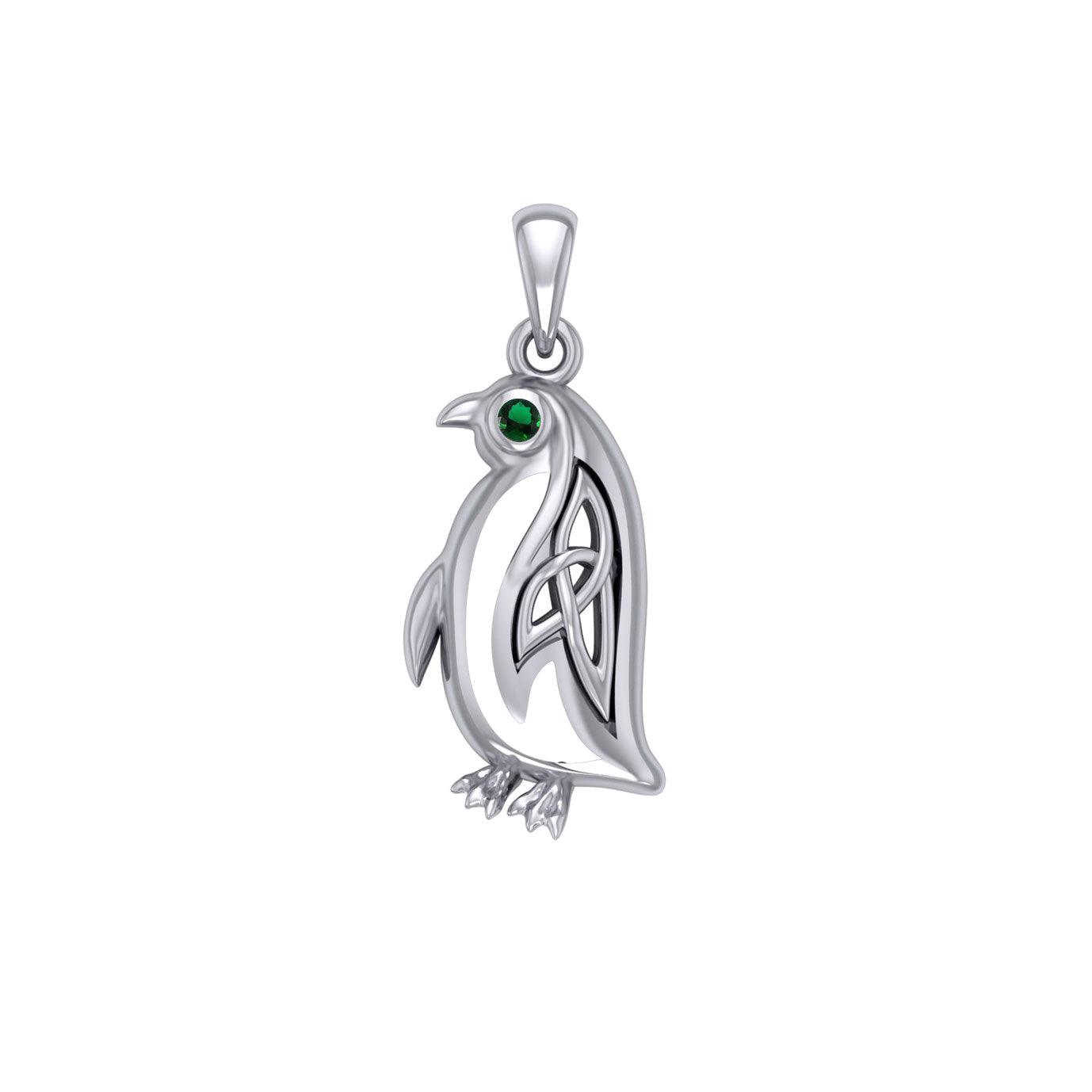 Celtic Spirit of The Antarctic Penguin Silver Pendant with Gem TPD6010 - Jewelry