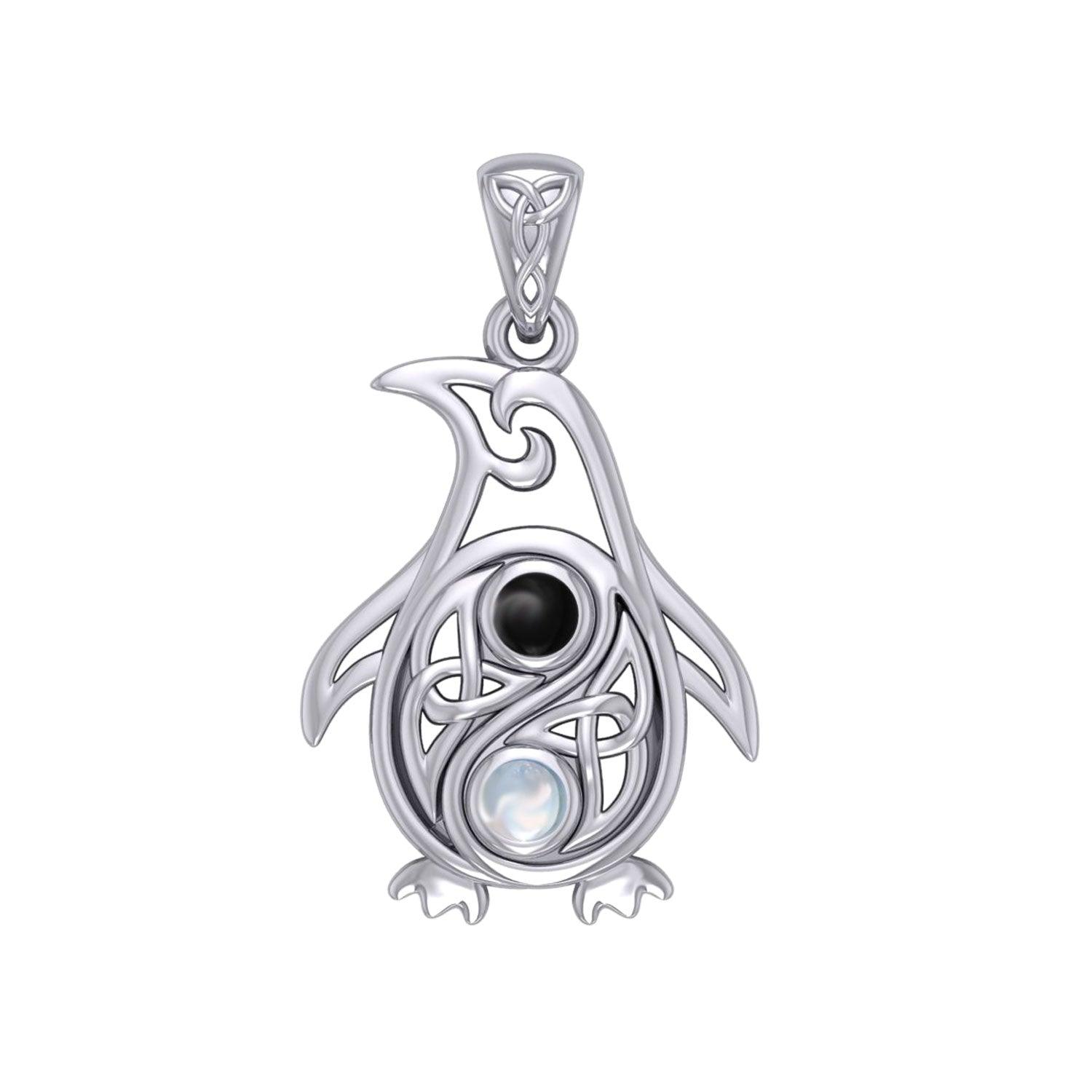 Celtic Yin Yang Spirit of The Antarctic Penguin Silver Pendant with Gem TPD6014 - Jewelry