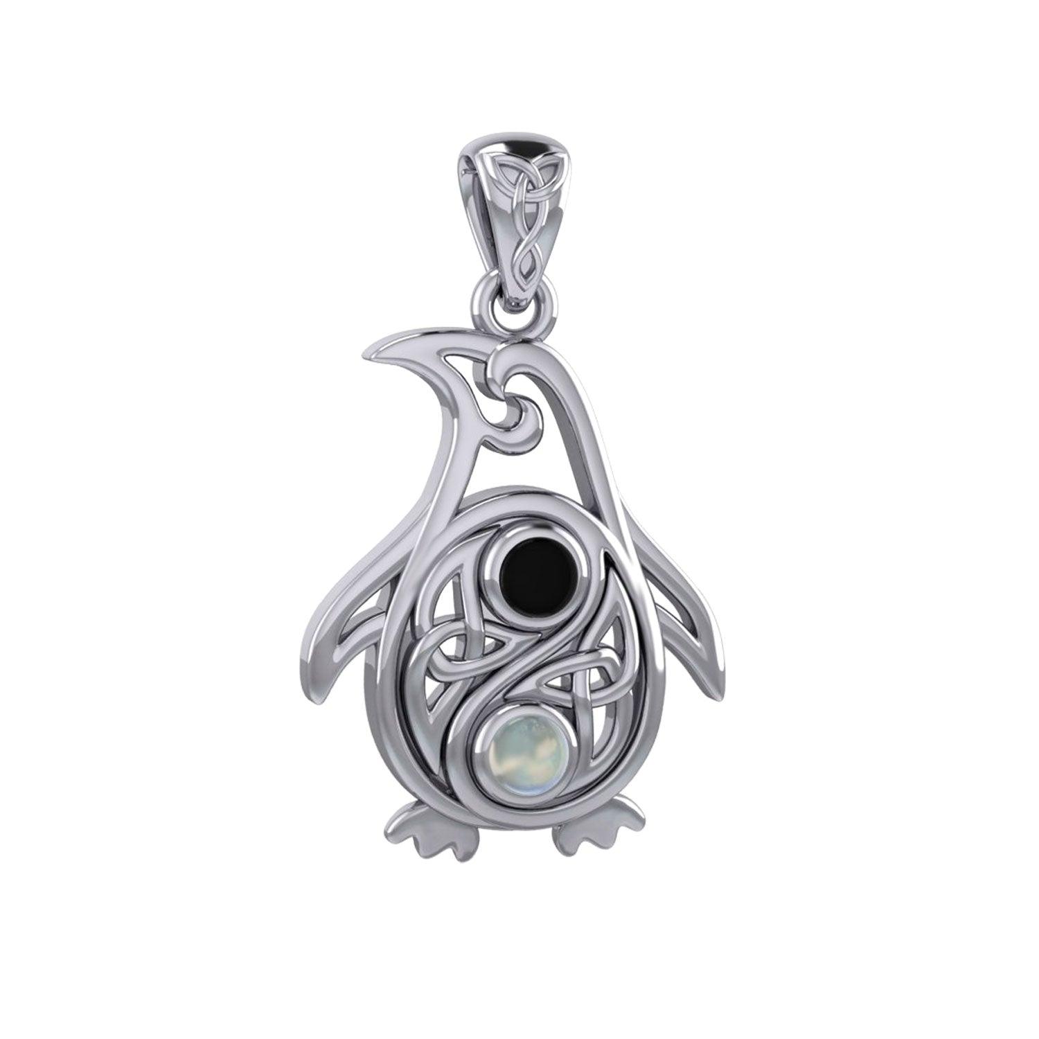 Celtic Yin Yang Spirit of The Antarctic Penguin Silver Pendant with Gem TPD6014 - Jewelry