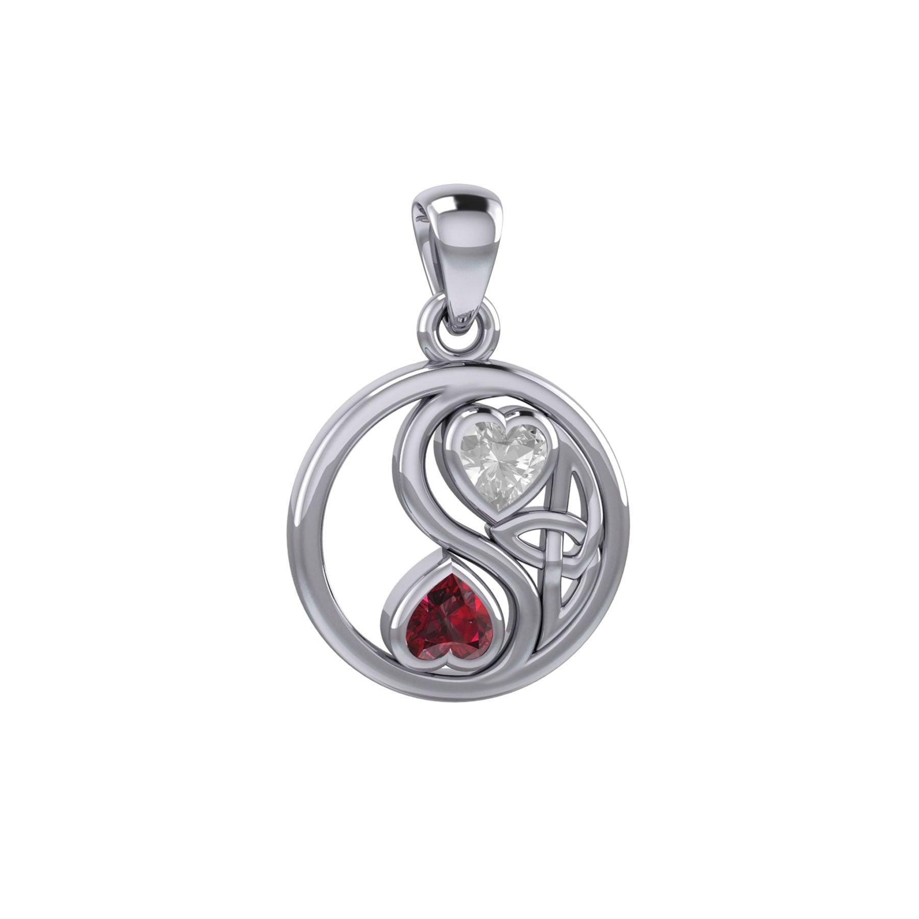 Celtic Yin Yang Love Silver Pendant with Gemstone TPD6019 - Jewelry