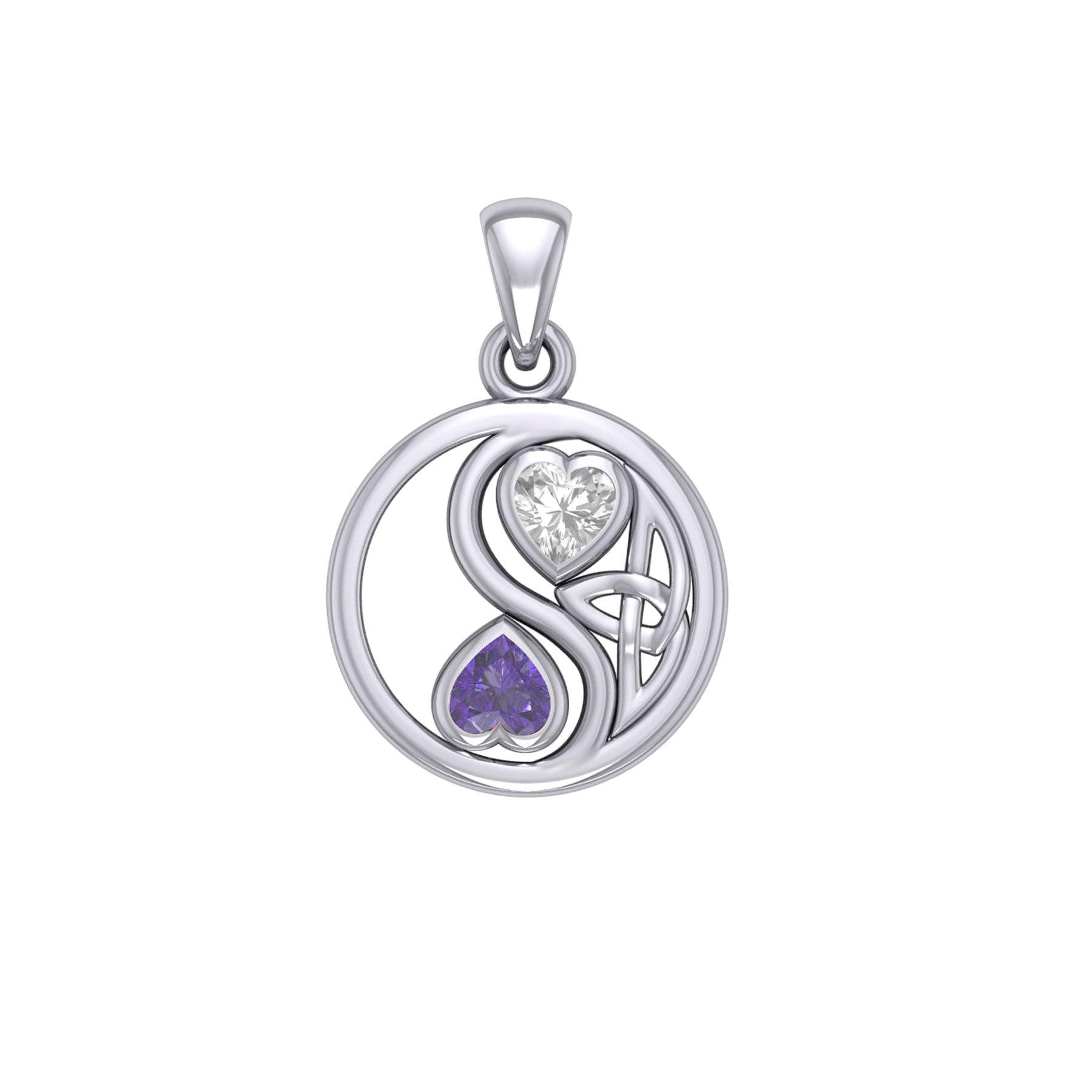 Celtic Yin Yang Love Silver Pendant with Gemstone TPD6019 - Jewelry