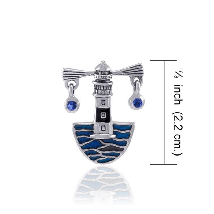 Lighthouse Sterling Silver with Navy Blue Enamel Pendant TPD602 - Jewelry