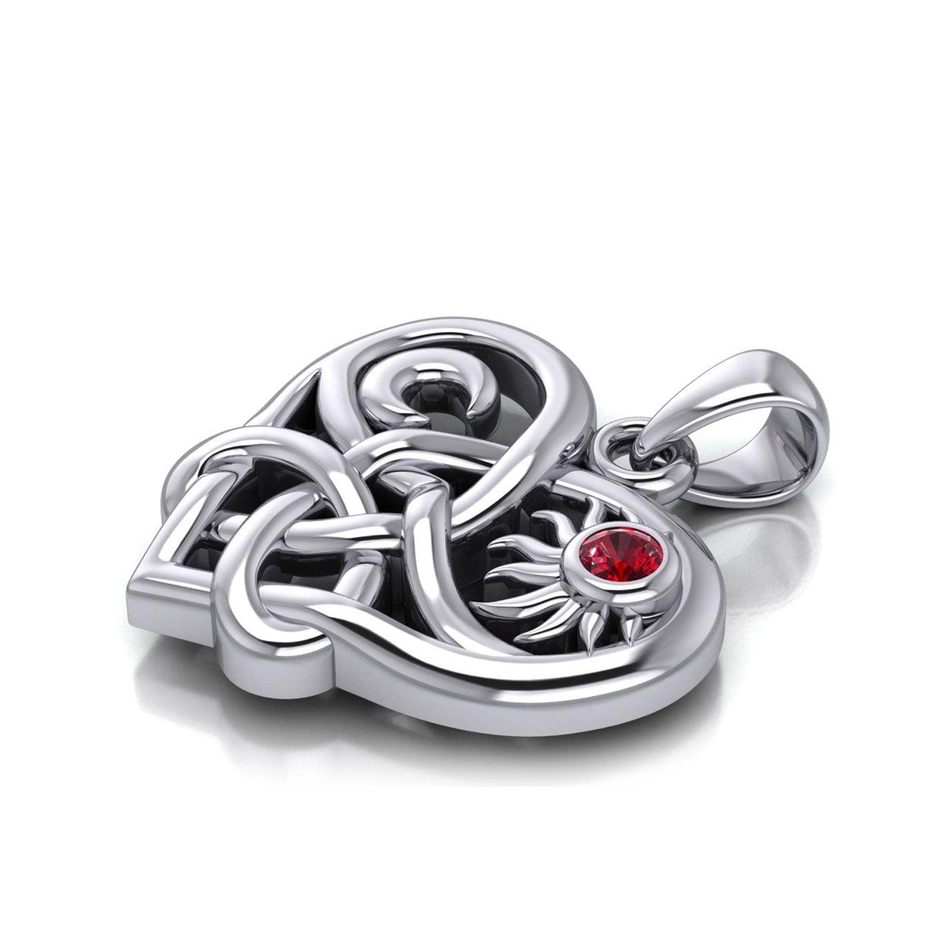 Celtic Trinity Heart with Sun and Moon Silver Pendant with Gemstone TPD6026 - Jewelry