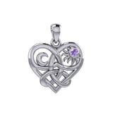 Celtic Trinity Heart with Sun and Moon Silver Pendant with Gemstone TPD6026 - Jewelry