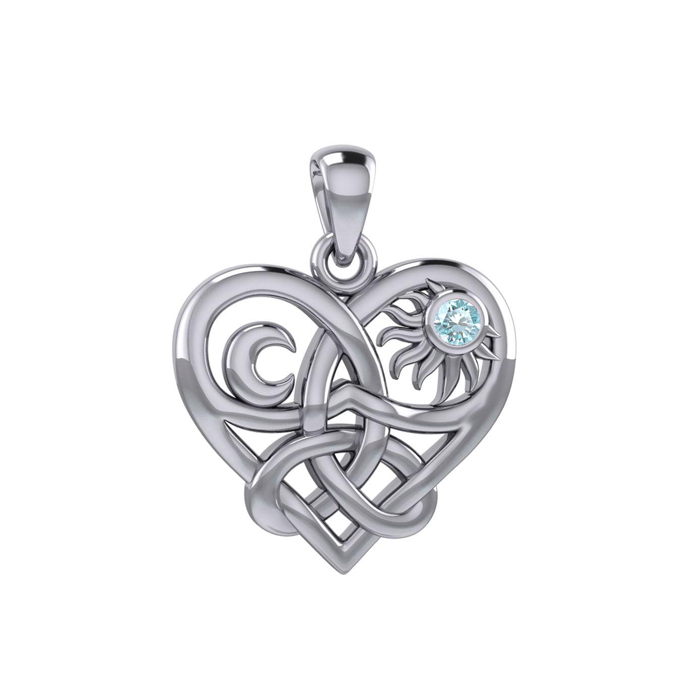 Celtic Trinity Heart with Sun and Moon Silver Pendant with Gemstone TPD6026 - Jewelry
