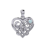 Celtic Trinity Heart with Sun and Moon Silver Pendant with Gemstone TPD6026 - Jewelry