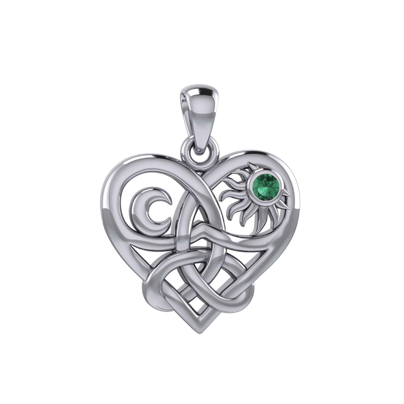 Celtic Trinity Heart with Sun and Moon Silver Pendant with Gemstone TPD6026 - Jewelry