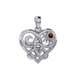 Celtic Trinity Heart with Sun and Moon Silver Pendant with Gemstone TPD6026 - Jewelry