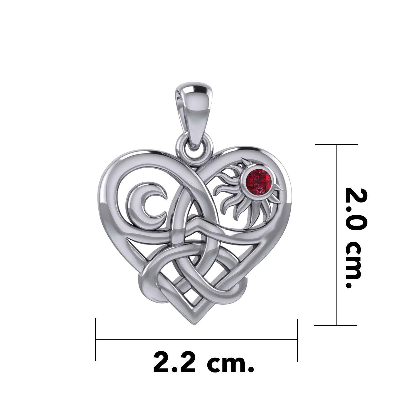 Celtic Trinity Heart with Sun and Moon Silver Pendant with Gemstone TPD6026 - Jewelry