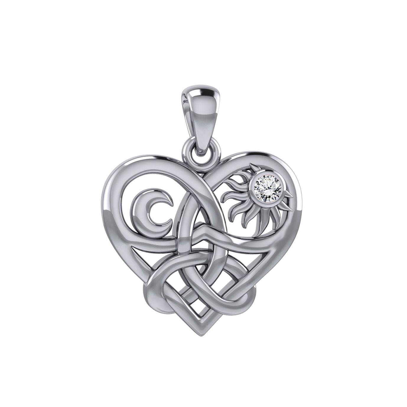 Celtic Trinity Heart with Sun and Moon Silver Pendant with Gemstone TPD6026 - Jewelry
