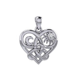 Celtic Trinity Heart with Sun and Moon Silver Pendant with Gemstone TPD6026 - Jewelry