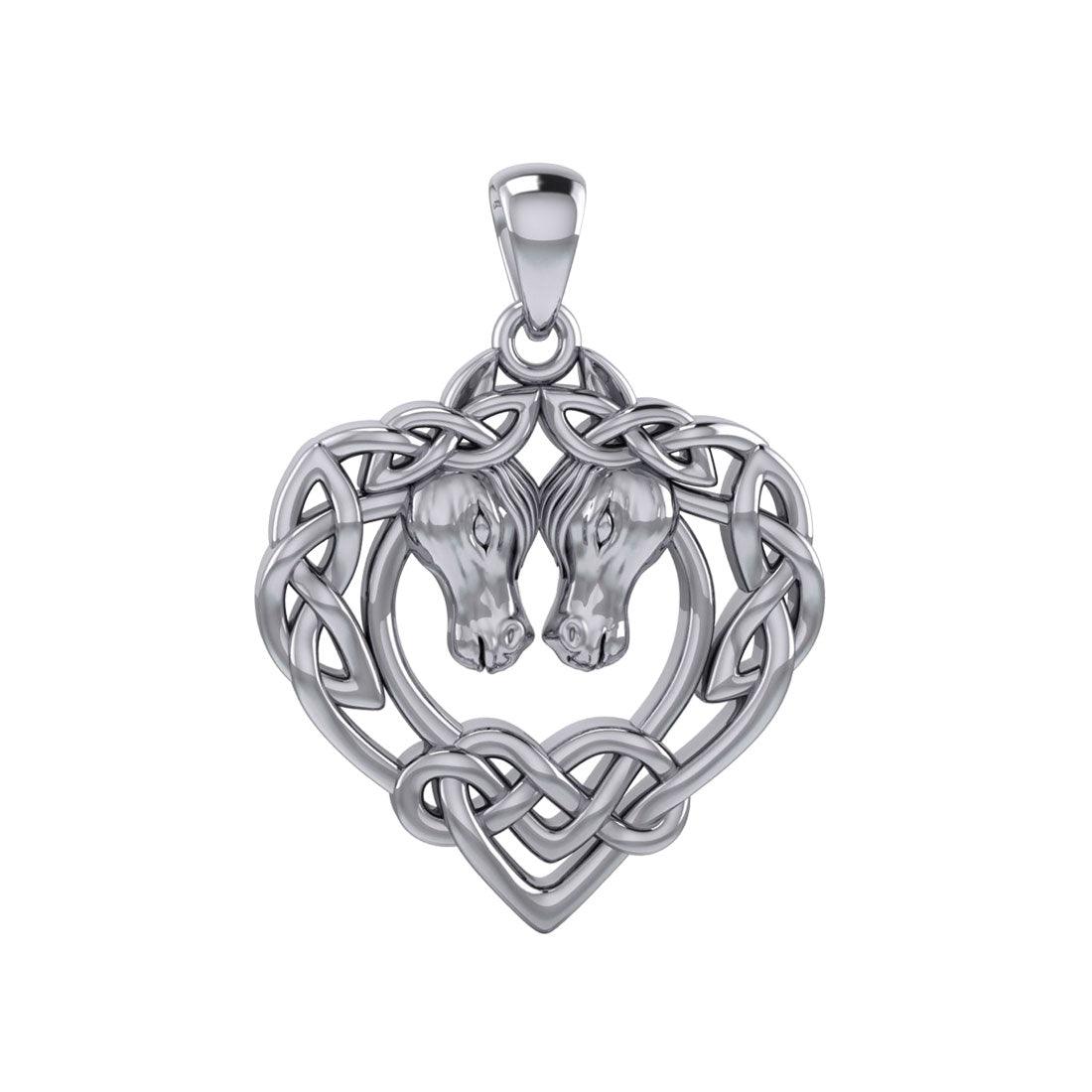 Double Horses in The Celtic Heart Silver Pendant TPD6027 - Jewelry
