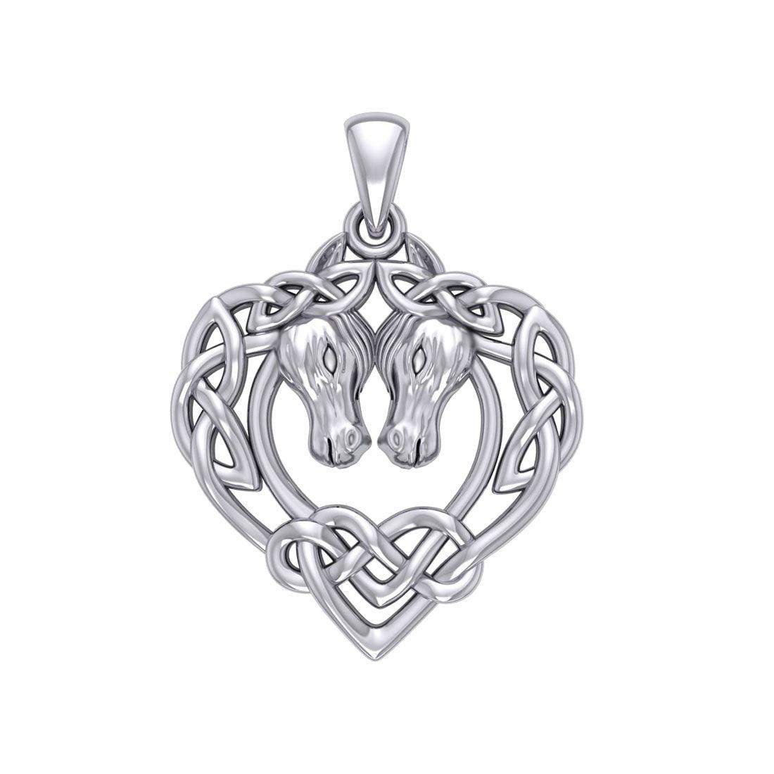 Double Horses in The Celtic Heart Silver Pendant TPD6027 - Jewelry