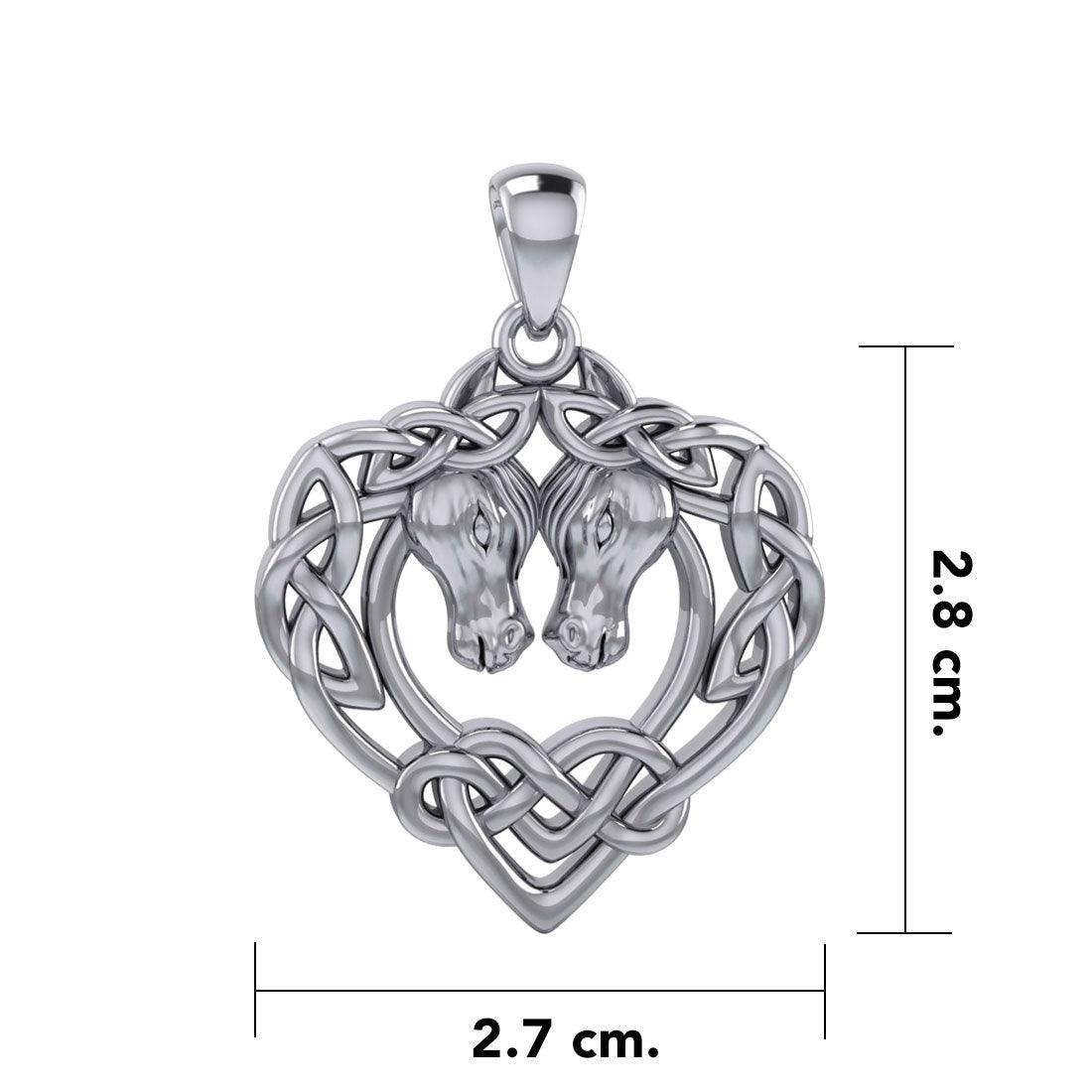 Double Horses in The Celtic Heart Silver Pendant TPD6027 - Jewelry