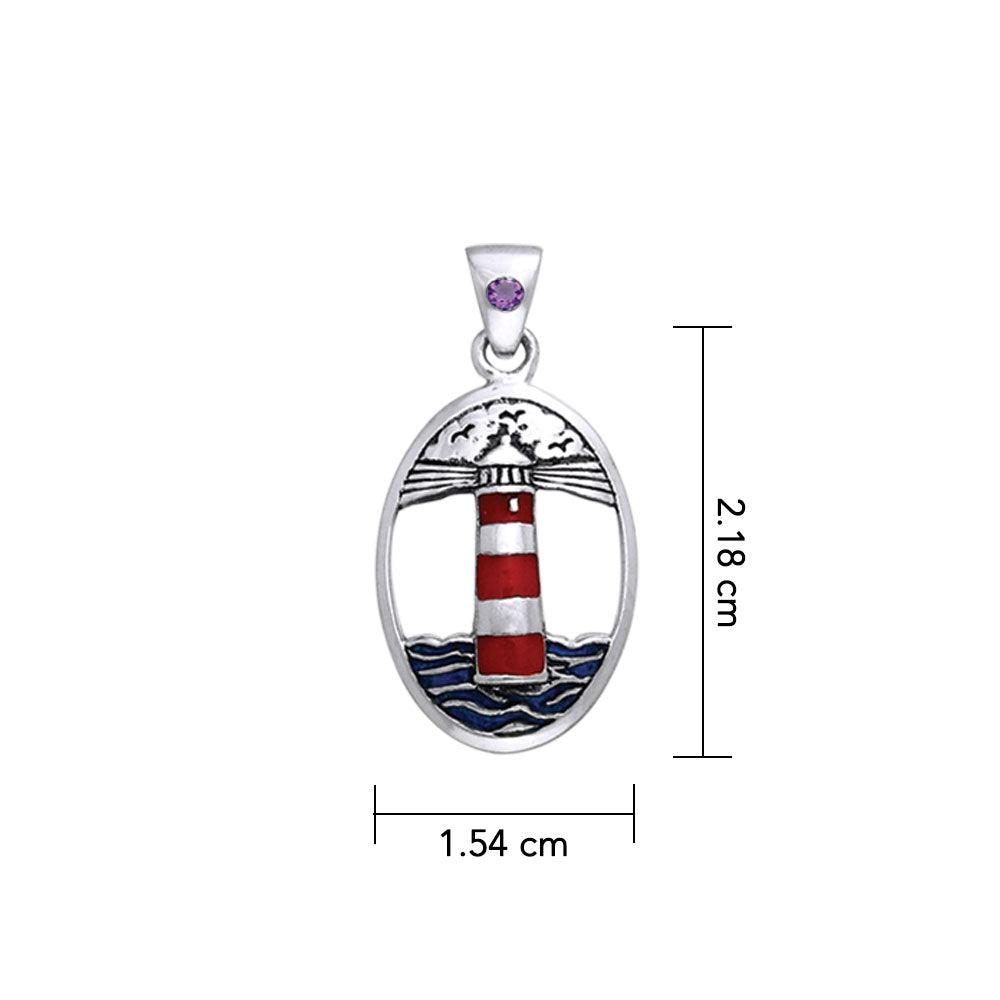 Lighthouse and Gem Silver Pendant TPD603 - Jewelry
