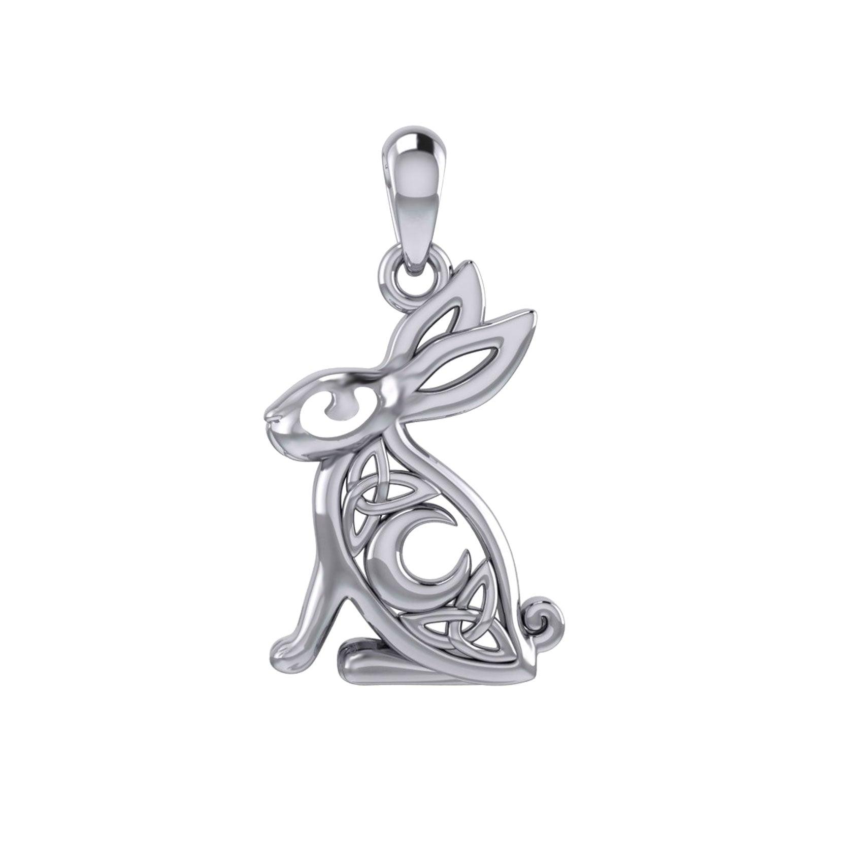 Celtic Rabbit or Hare With Crescent Moon Silver Pendant TPD6036 - Jewelry