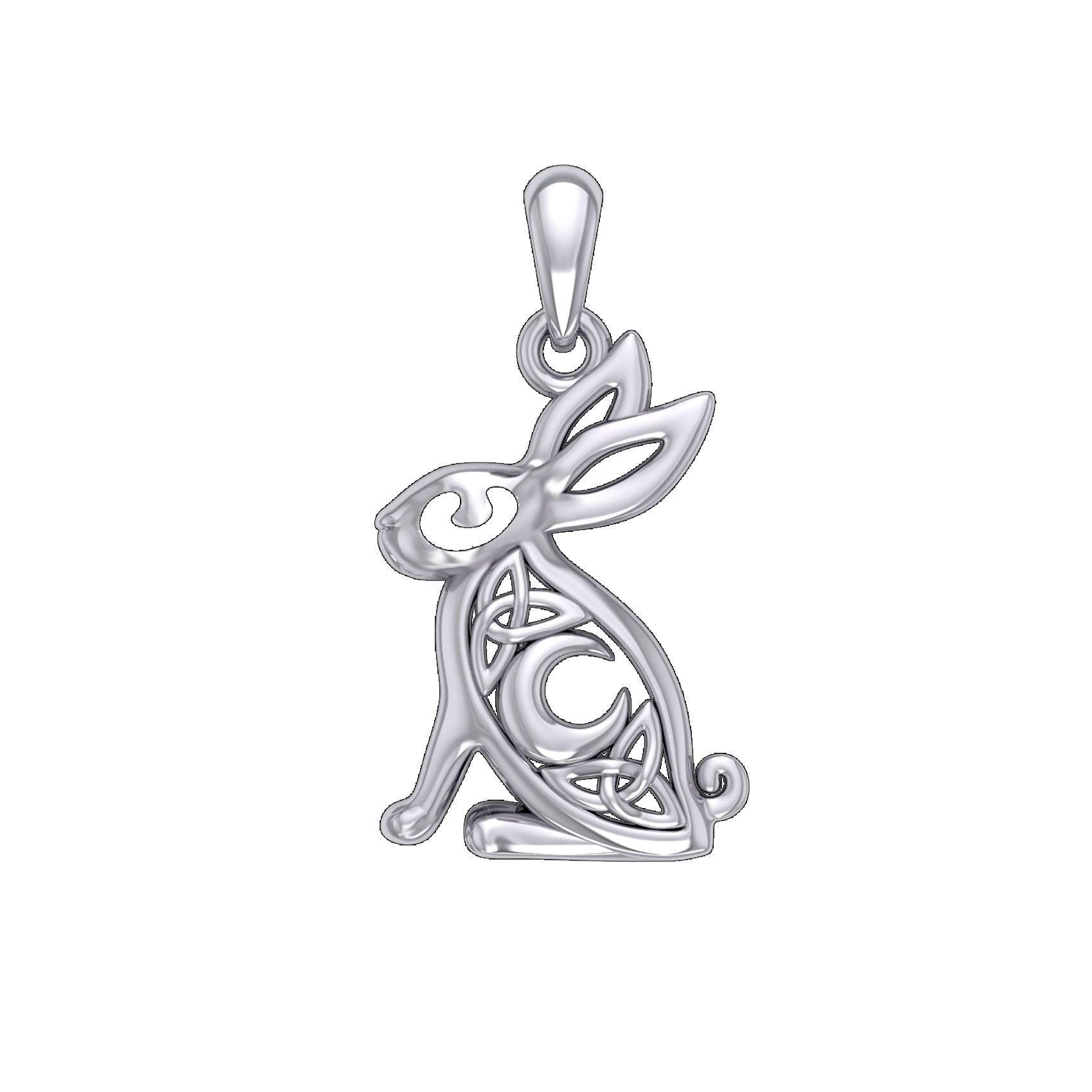 Celtic Rabbit or Hare With Crescent Moon Silver Pendant TPD6036 - Jewelry