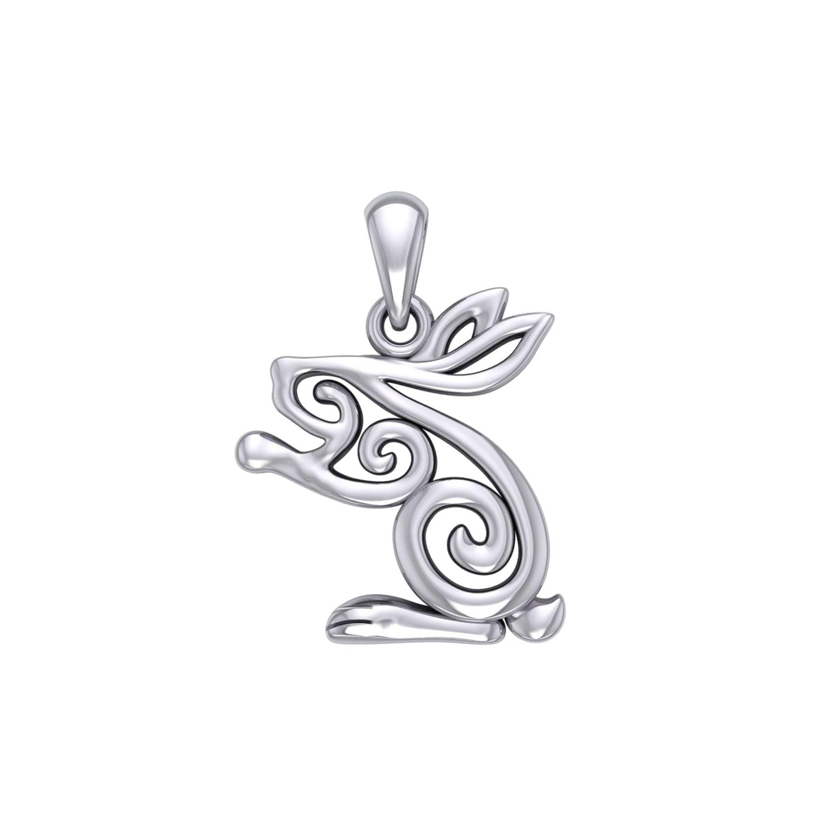 Celtic Spiral Rabbit or Hare Silver Pendant TPD6037 - Jewelry