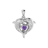 Celtic Double Dolphin With Heart Gemstone Pendant TPD6046 - Jewelry