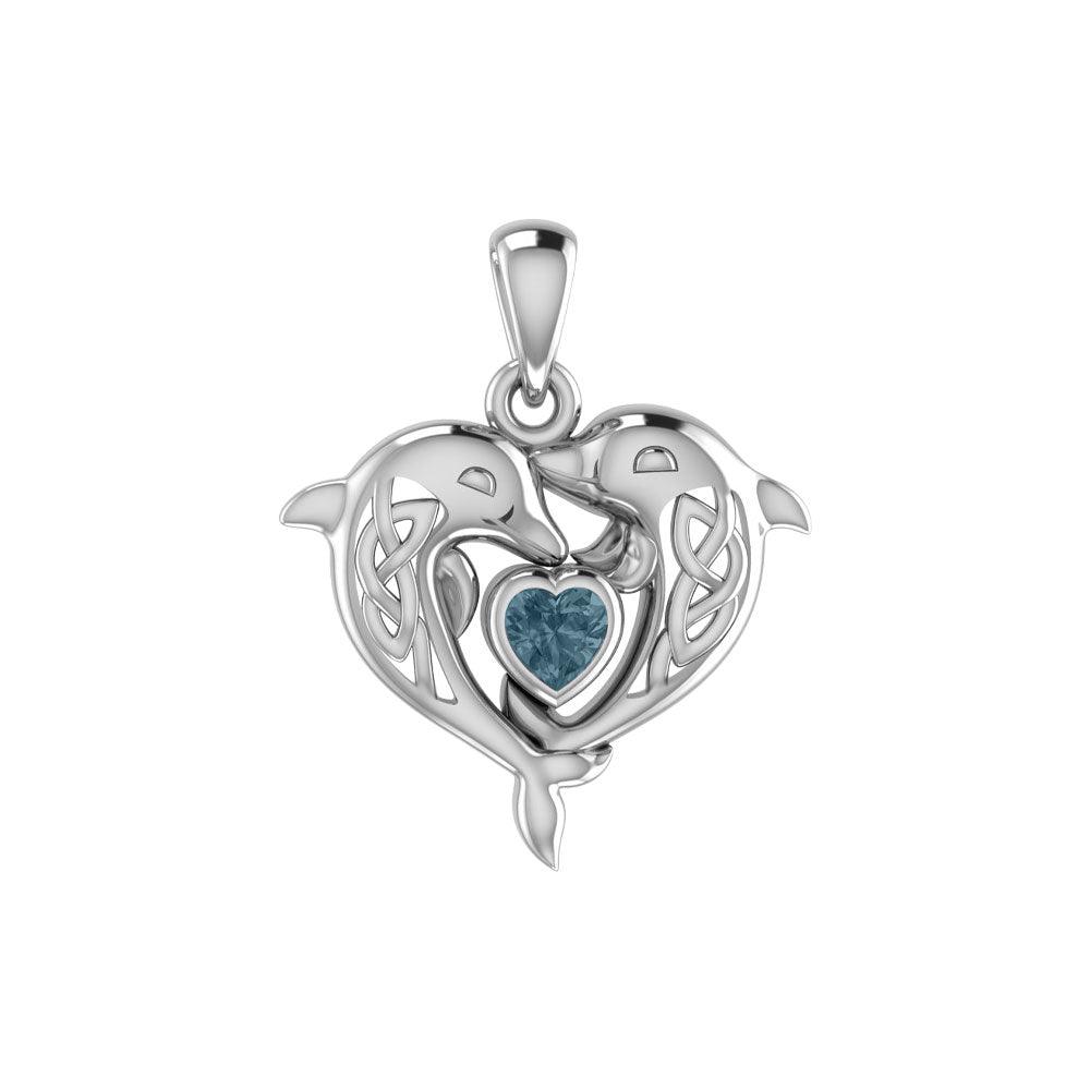 Celtic Double Dolphin With Heart Gemstone Pendant TPD6046 - Jewelry