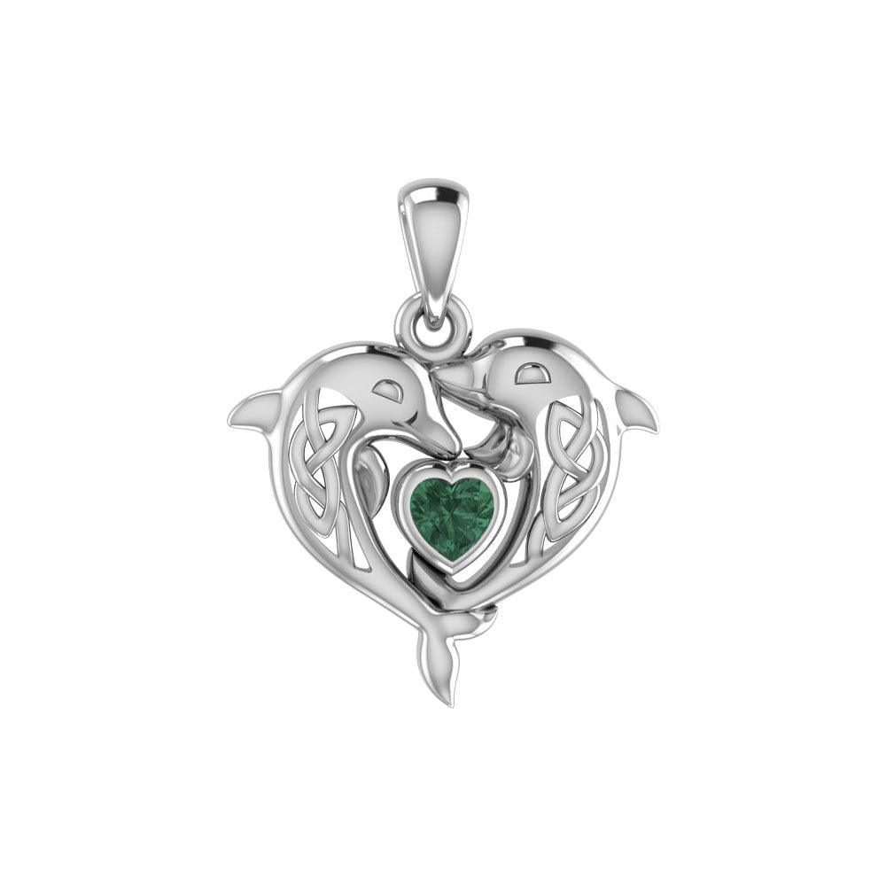 Celtic Double Dolphin With Heart Gemstone Pendant TPD6046 - Jewelry